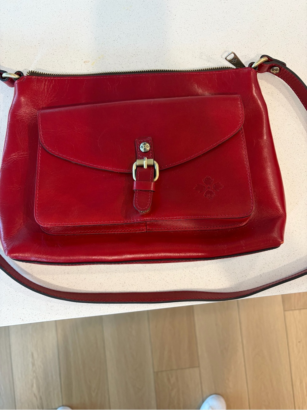 Patricia Nash Red Leather Crossbody with Front Buckle Pocket
